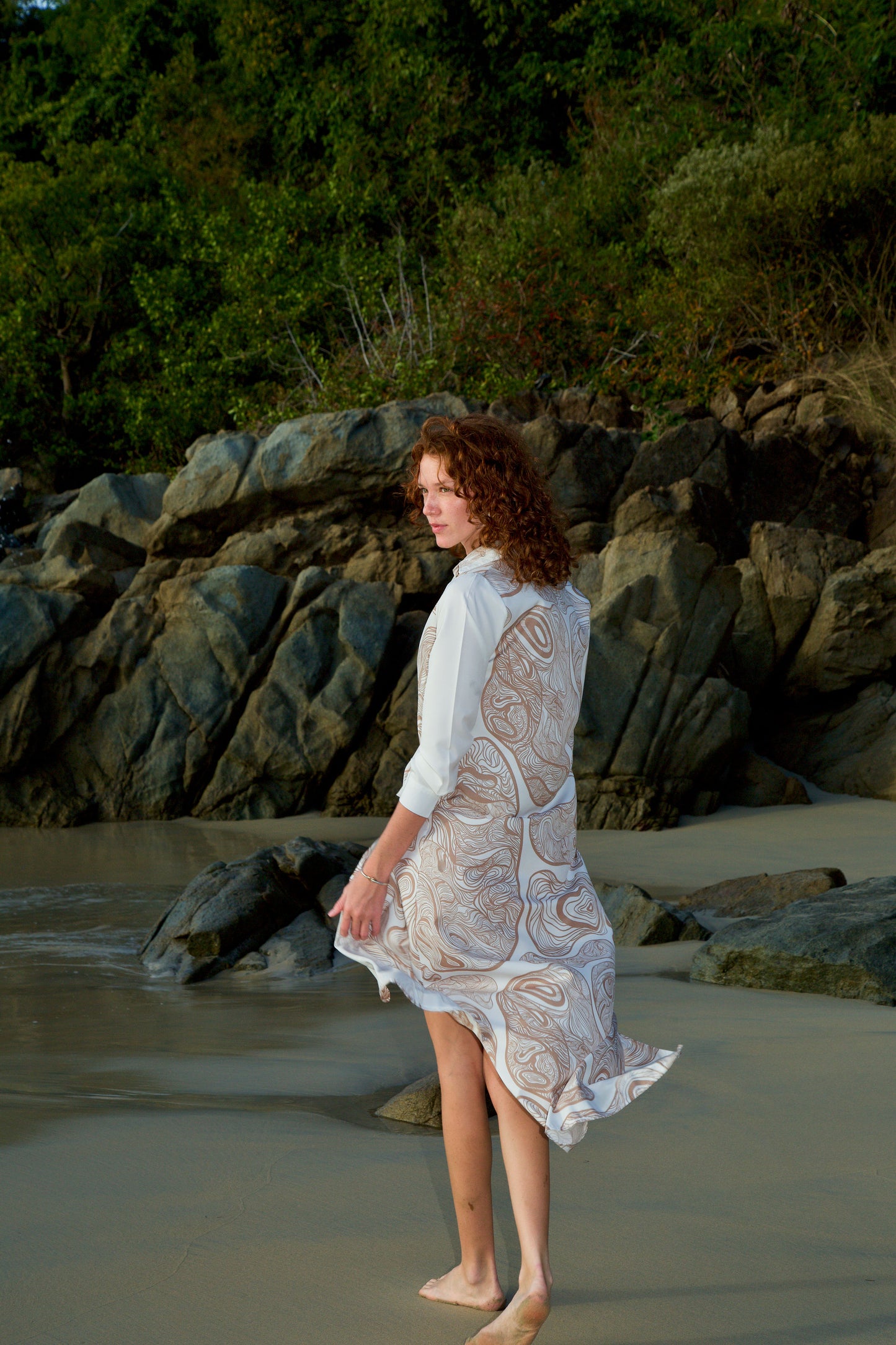 Button Neck Long Sleeve Shirt Dress